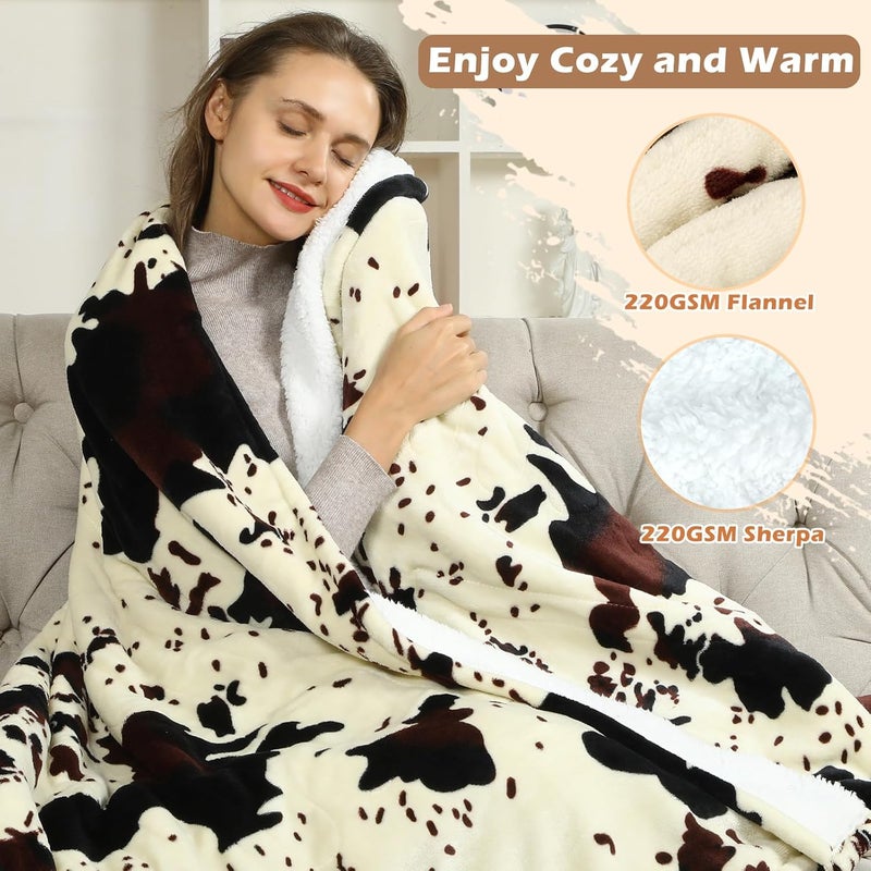 Goocoz Heated Throw Blanket, 50"x60" Cow Print Electric Throw Heating Blanket, Cozy Soft Flannel Sherpa Heating Blankets with 9 Heat Levels & 2/4/8/12H Auto-Off - Image 2